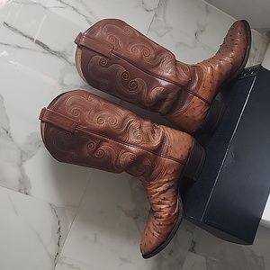 Tony Lamas Ostrich Print Tan Boots 9